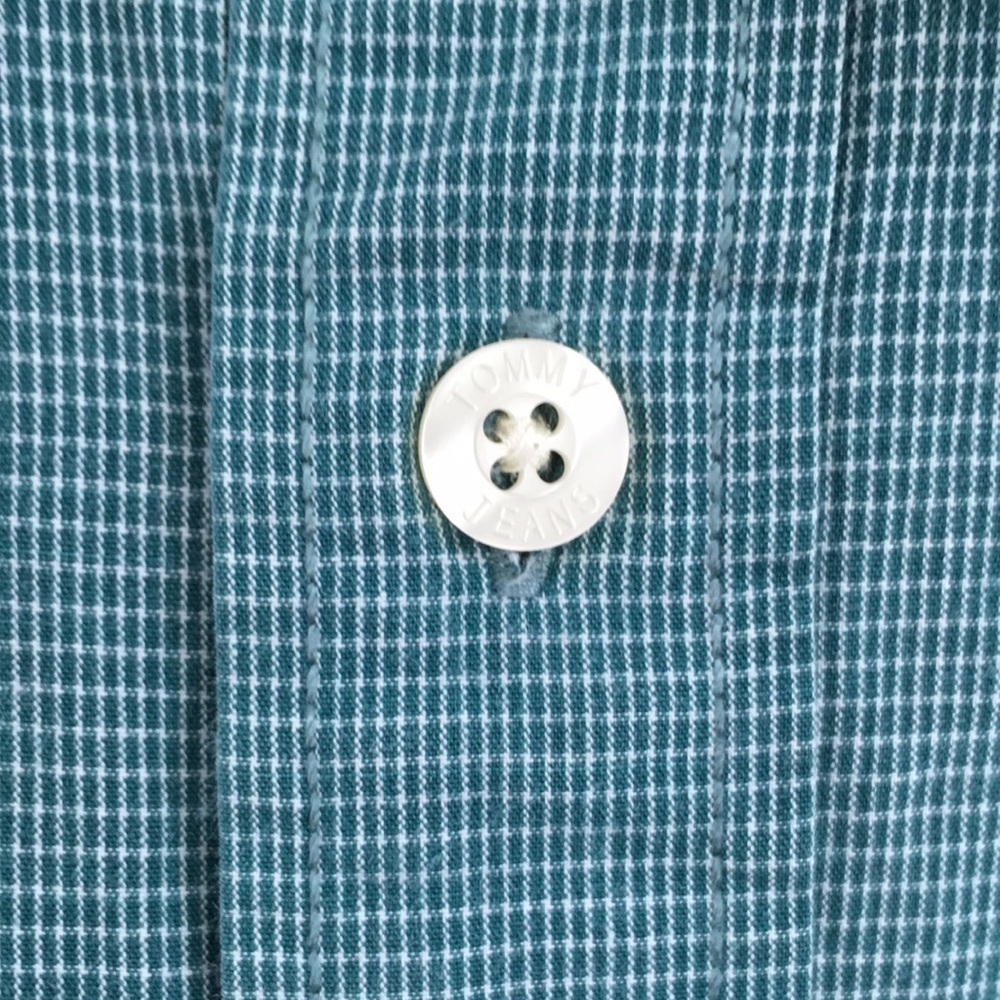 Vintage Tommy Hilfiger Button Front Short Sleeve Shirt Mens Large Blue/Green - Picture 5 of 8